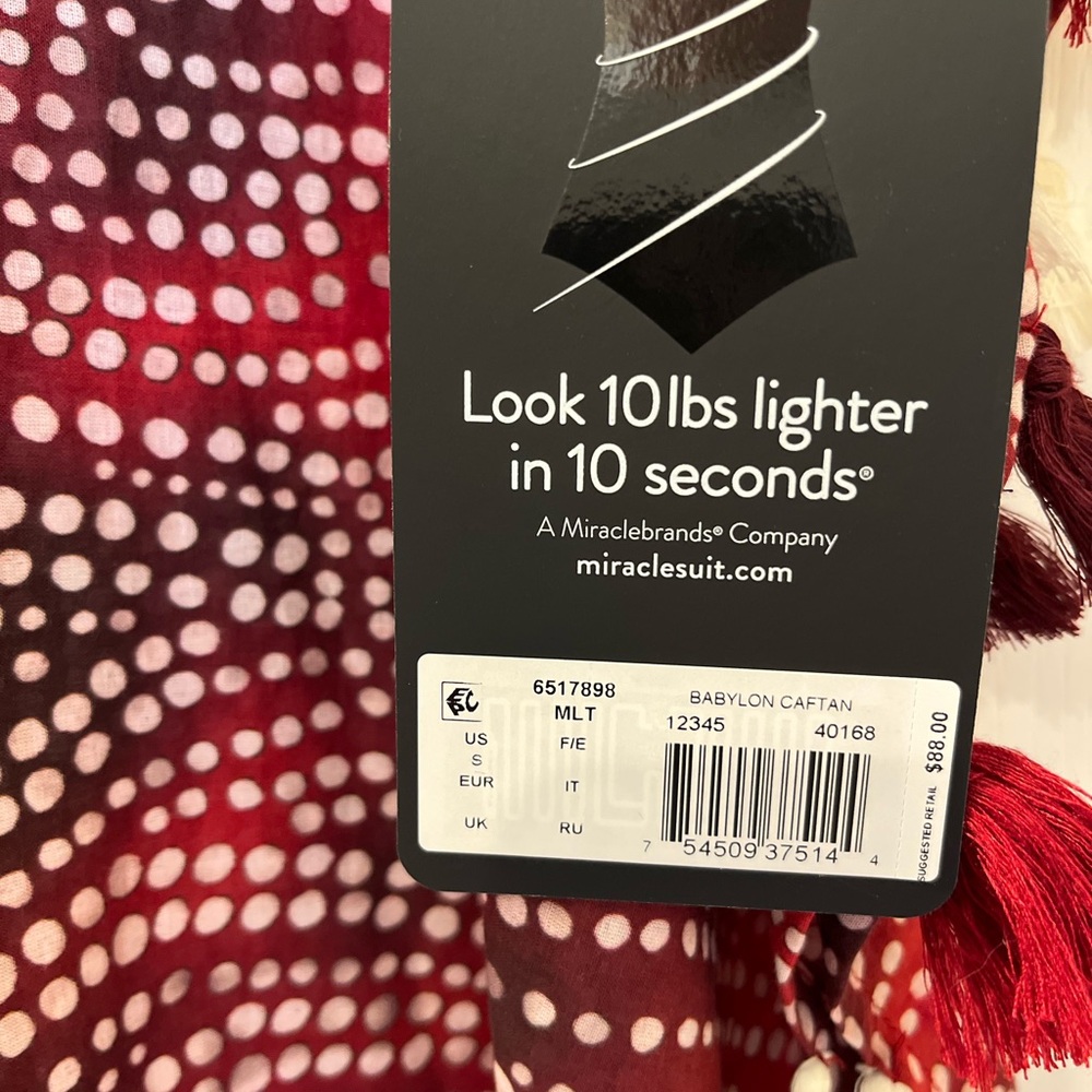 🆕 Miraclesuit Caftan Swimsuit Cover-up Women’s Tassles Cotton Red White Size S - Picture 5 of 9